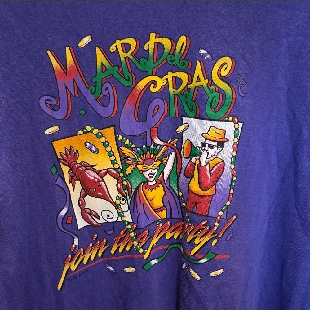 Vintage Hanes Heavyweight Mardi Gras T Shirt Mens XL Purple Join The Party 90s